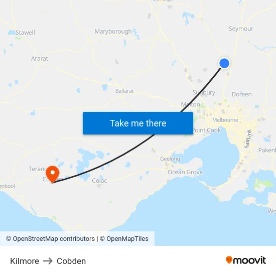 Kilmore to Cobden map