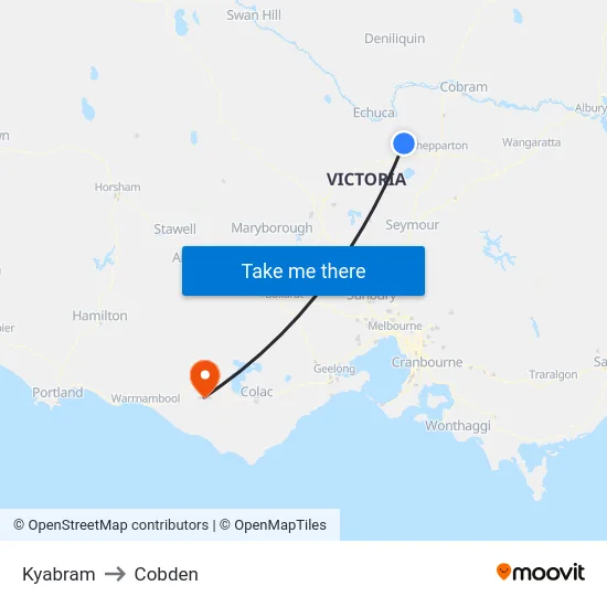 Kyabram to Cobden map