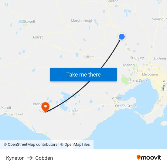 Kyneton to Cobden map