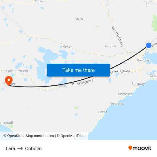 Lara to Cobden map