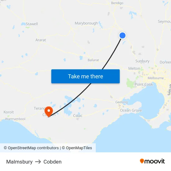 Malmsbury to Cobden map