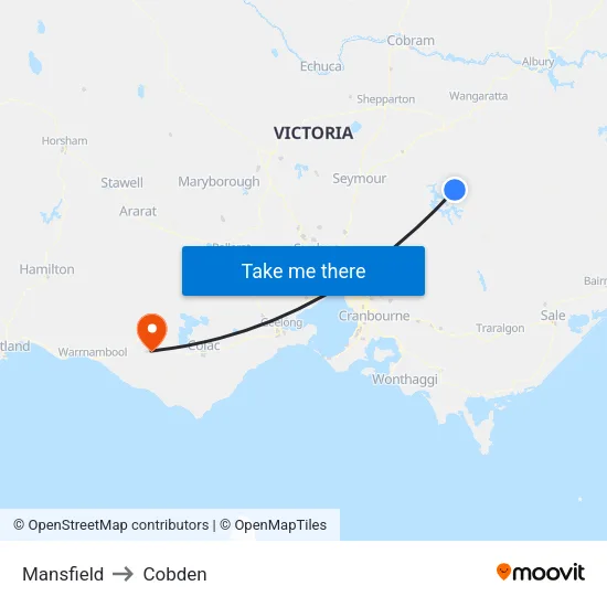 Mansfield to Cobden map