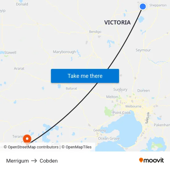 Merrigum to Cobden map