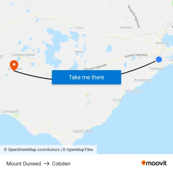 Mount Duneed to Cobden map