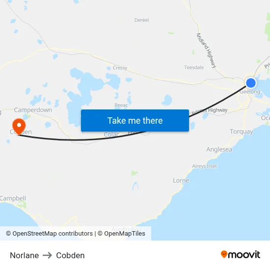 Norlane to Cobden map