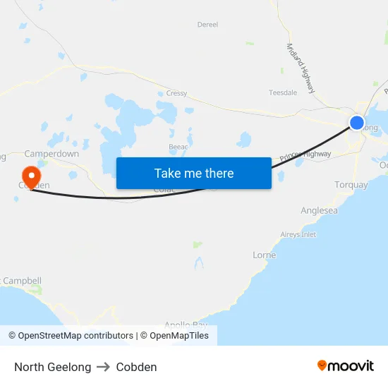 North Geelong to Cobden map