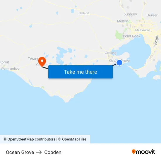 Ocean Grove to Cobden map