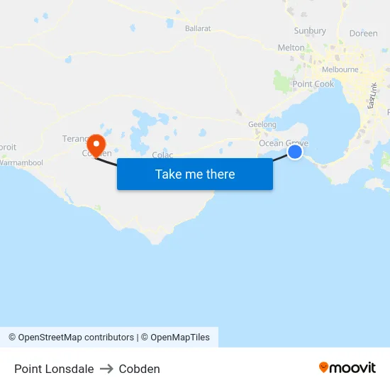 Point Lonsdale to Cobden map