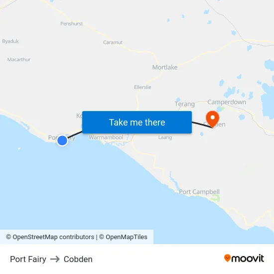 Port Fairy to Cobden map