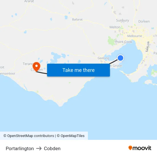 Portarlington to Cobden map