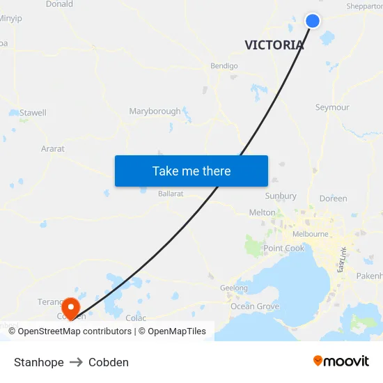 Stanhope to Cobden map