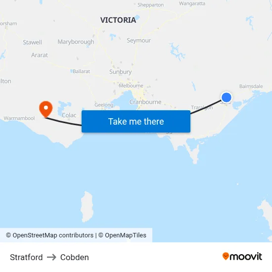 Stratford to Cobden map