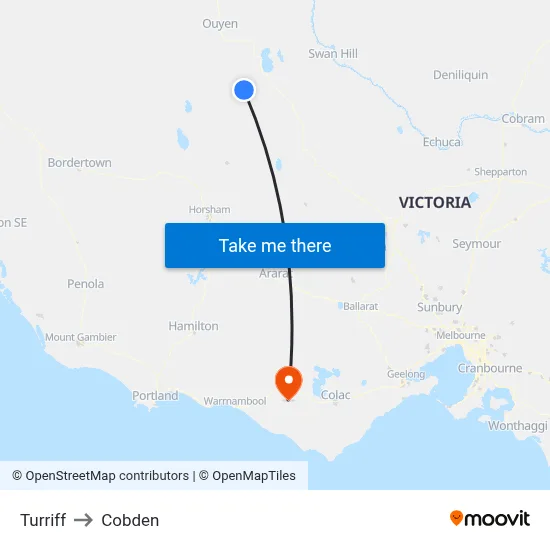 Turriff to Cobden map