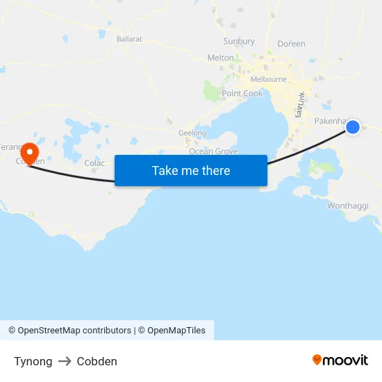 Tynong to Cobden map