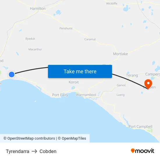 Tyrendarra to Cobden map