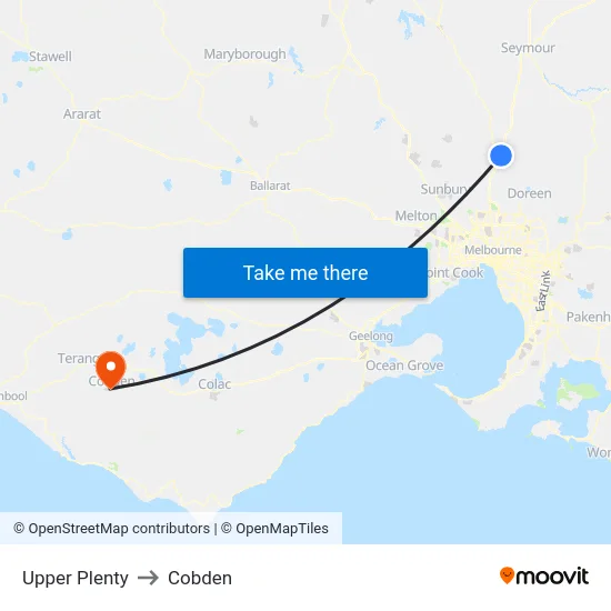 Upper Plenty to Cobden map