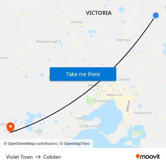 Violet Town to Cobden map