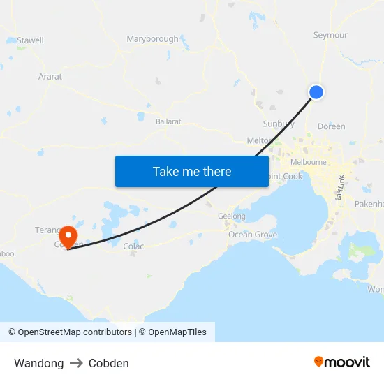 Wandong to Cobden map
