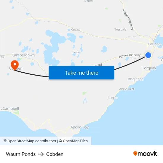 Waurn Ponds to Cobden map