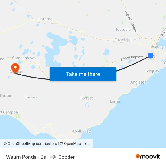 Waurn Ponds - Bal to Cobden map