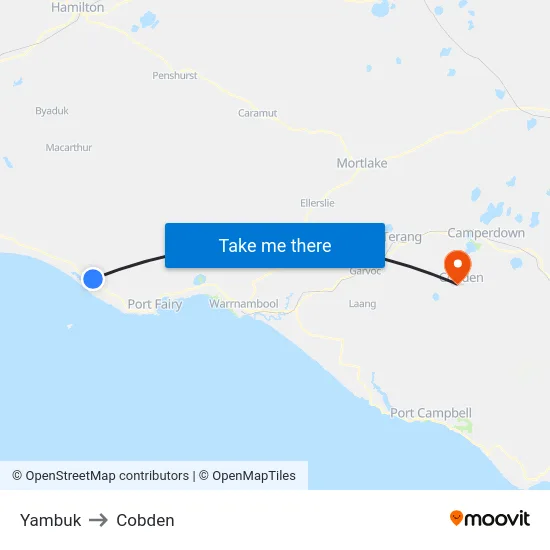 Yambuk to Cobden map