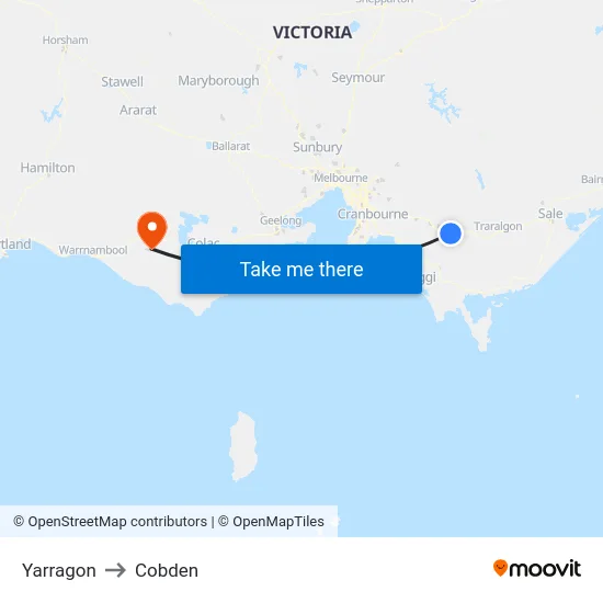 Yarragon to Cobden map