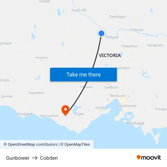 Gunbower to Cobden map
