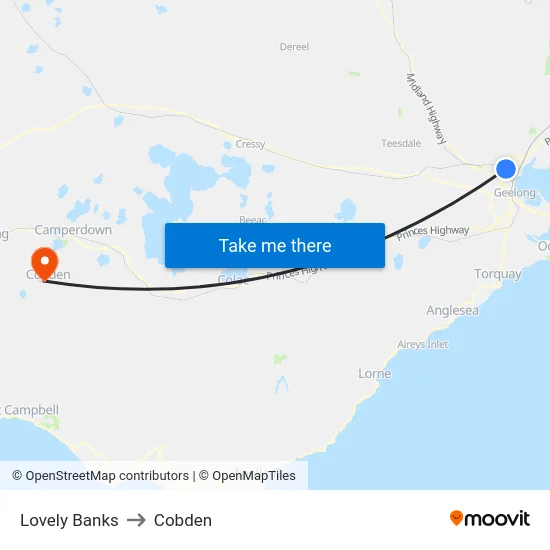 Lovely Banks to Cobden map