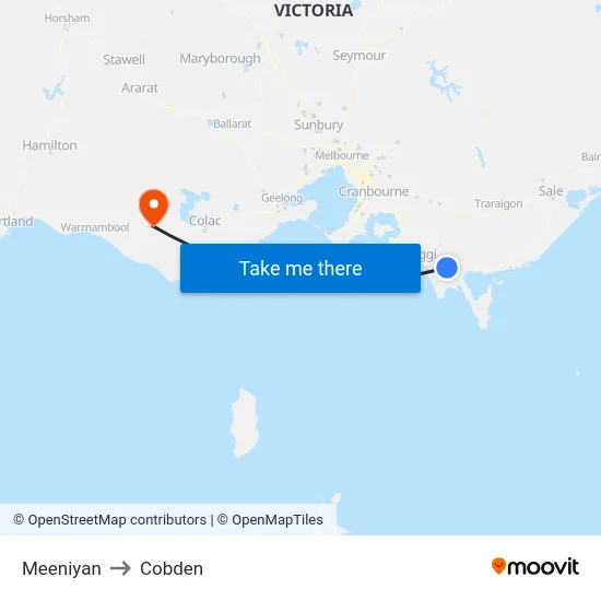 Meeniyan to Cobden map