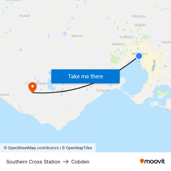 Southern Cross Station to Cobden map