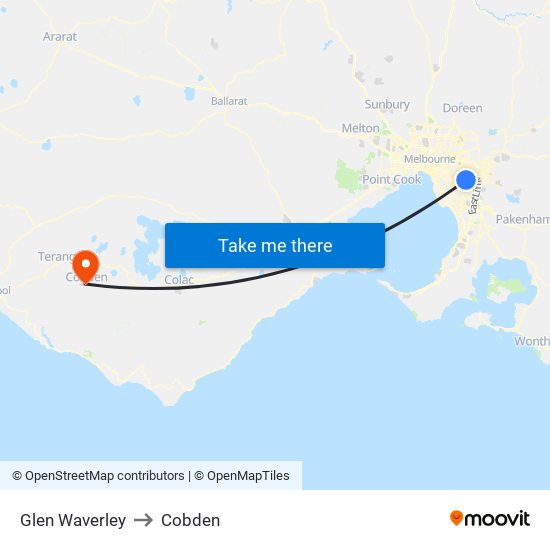 Glen Waverley to Cobden map