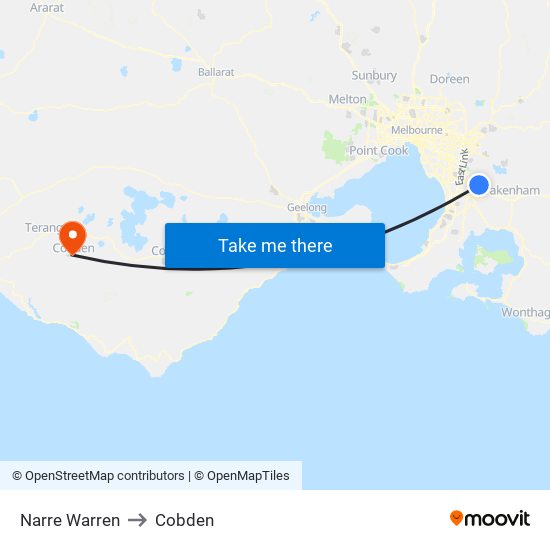 Narre Warren to Cobden map