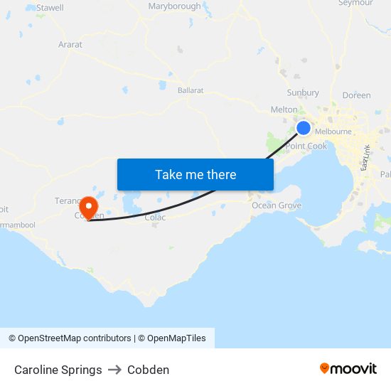 Caroline Springs to Cobden map