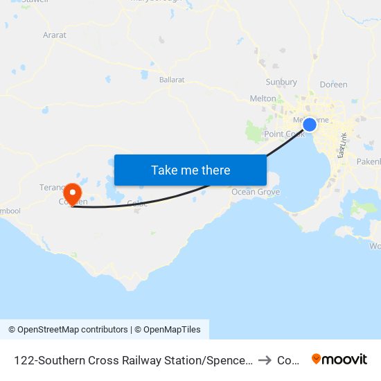 122-Southern Cross Railway Station/Spencer St (Melbourne City) to Cobden map