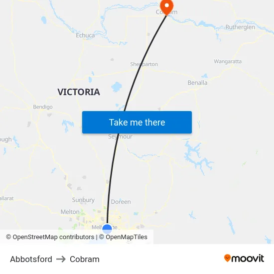 Abbotsford to Cobram map
