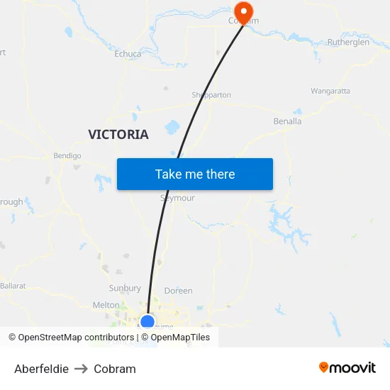 Aberfeldie to Cobram map