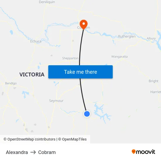 Alexandra to Cobram map
