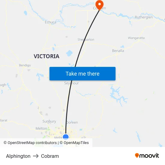 Alphington to Cobram map