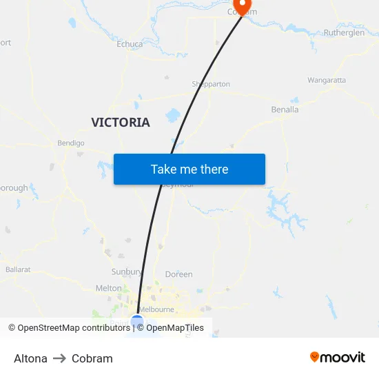 Altona to Cobram map