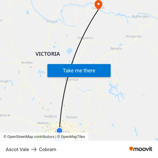 Ascot Vale to Cobram map