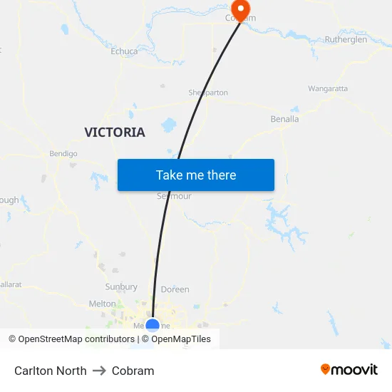 Carlton North to Cobram map