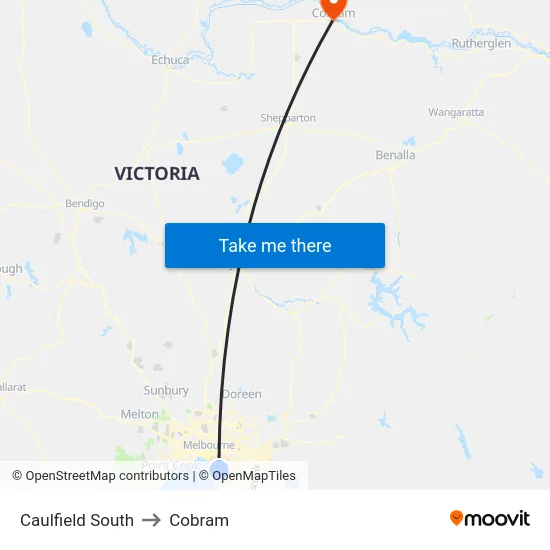 Caulfield South to Cobram map