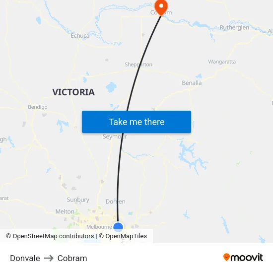 Donvale to Cobram map