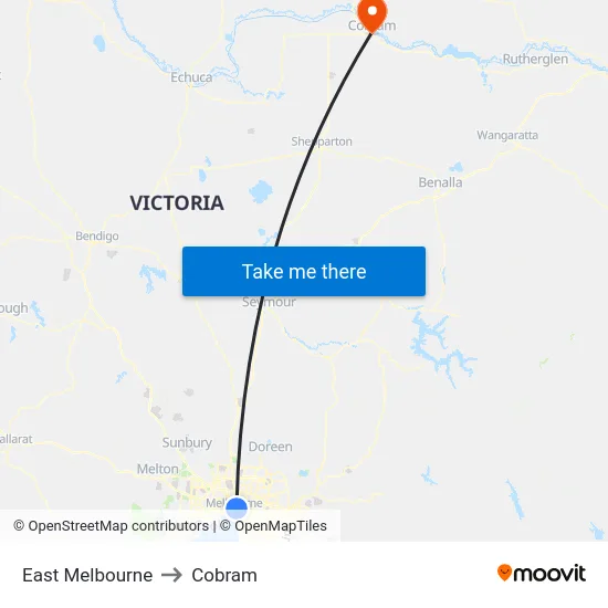 East Melbourne to Cobram map
