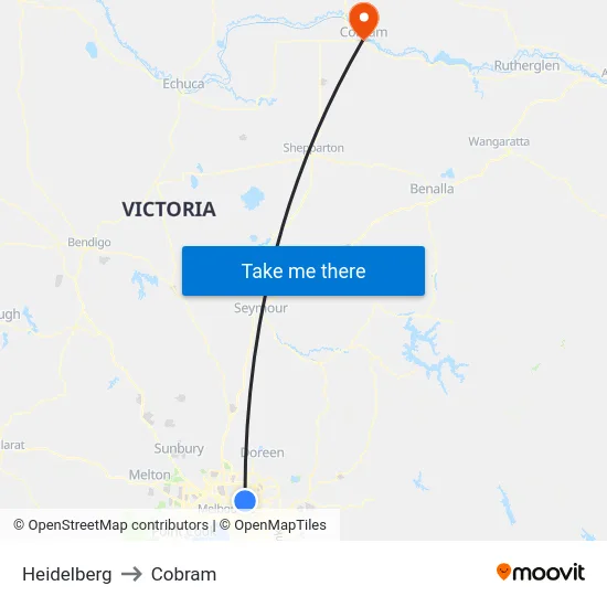 Heidelberg to Cobram map