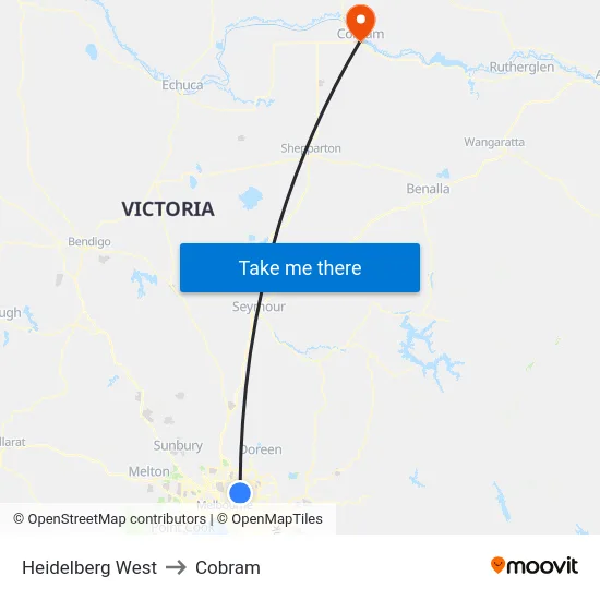 Heidelberg West to Cobram map