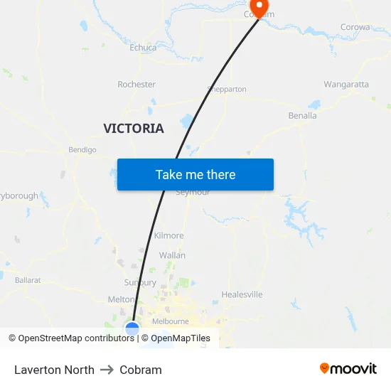 Laverton North to Cobram map