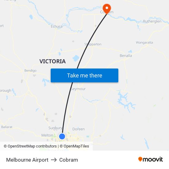 Melbourne Airport to Cobram map