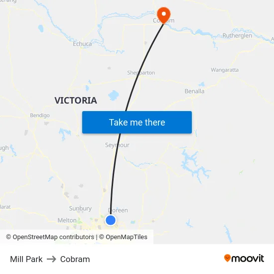 Mill Park to Cobram map