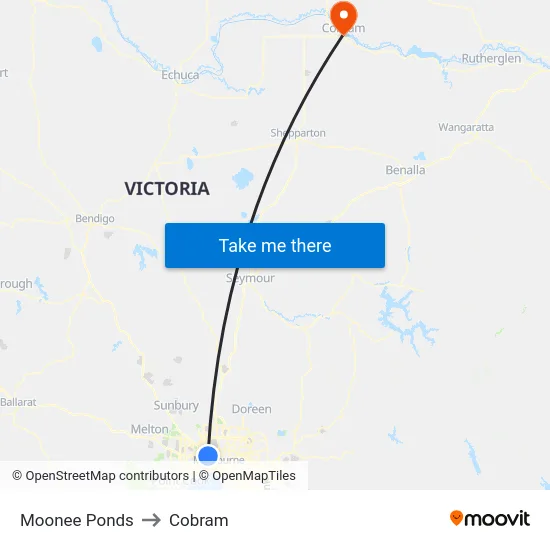 Moonee Ponds to Cobram map